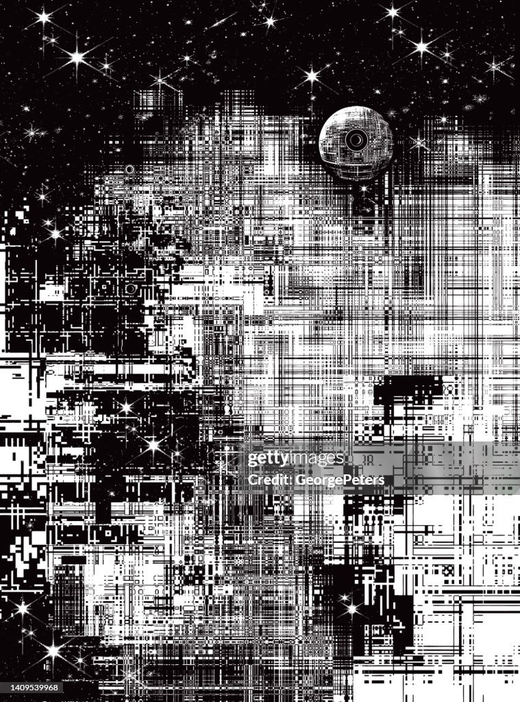 Futuristic outer space background with glitch technique