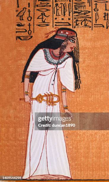 ancient egpytian woman, ancient egpytian, long braided hair, white dress, fashion, art - ancient egypt stock illustrations