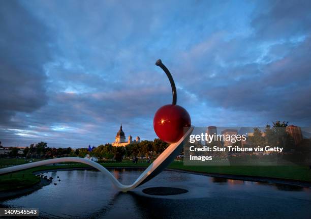 Pictured is the sculpture Spoonbridge and Cherry, August 29 at the Minneapolis Sculpture Garden, designed by Claes Oldenburg and Coosje van Bruggen....