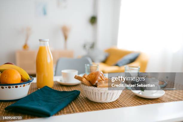 close up view of a healthy homemade breakfast at home. - breakfast table stock pictures, royalty-free photos & images