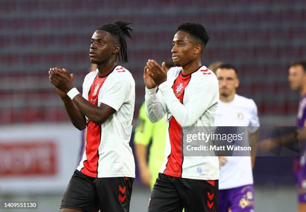 Romeo Lavia and Kyle Walker-Peters of Southampton during the pre-season friendly match between SK Austria Klagenfurt and Southampton FC, at...