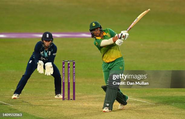 Chloe Tryon of South Africa bats during the 3rd Royal London Series One Day International between England Women and South Africa Women at Uptonsteel...