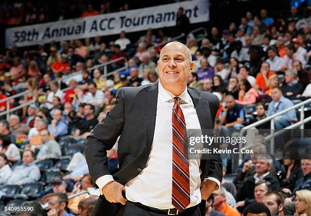 Head coach Seth Greenberg of the Virginia Tech Hokies reacts during the second half against the Clemson Tigers during their first round game of 2012...