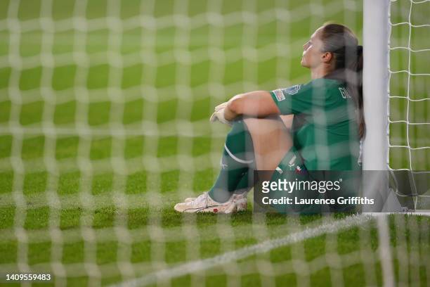 Laura Giuliani of Italy looks dejected following defeat in the UEFA Women's Euro 2022 group D match between Italy and Belgium at Manchester City...