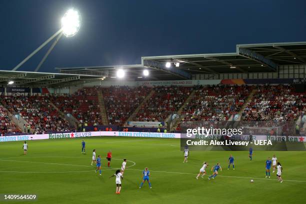 General view of play during the UEFA Women's Euro 2022 group D match between Iceland and France at The New York Stadium on July 18, 2022 in...