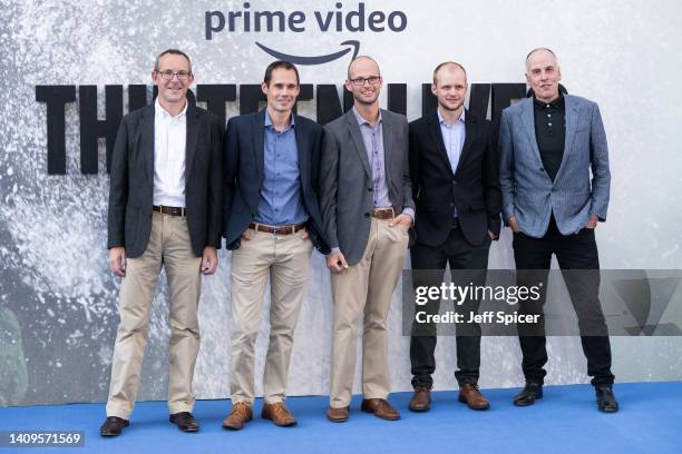 John Volanthen, Chris Jewell, Josh Bratchley, Connor Roe and Rick Stanton attend the "Thirteen Lives" special screening at Vue West End on July 18,...