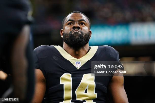 Mark Ingram of the New Orleans Saints looks toward the stands during an NFL game against theMiami Dolphins at Caesars Superdome on December 27, 2021...