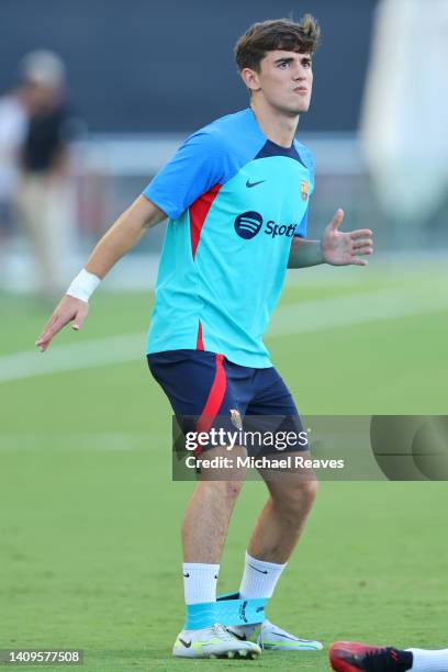 Gavi of FC Barcelona participates in a training session ahead of the preseason friendly against Inter Miami CF at DRV PNK Stadium on July 18, 2022 in...