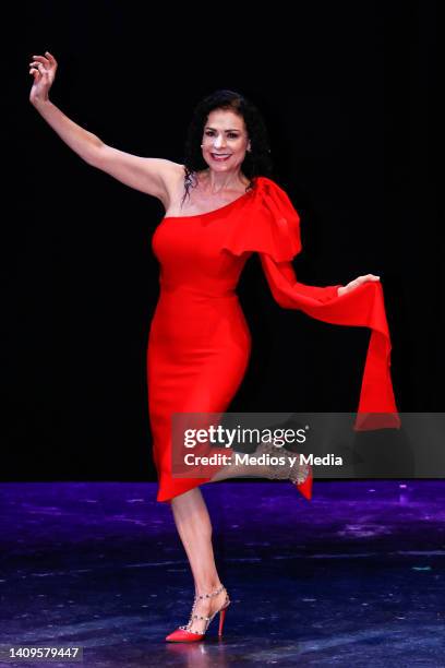Lourdes Mungía poses during Press Conference to present the play "Busco al hombre de mi vida, marido ya tuve" at Teatro Xola on July 18, 2022 in...