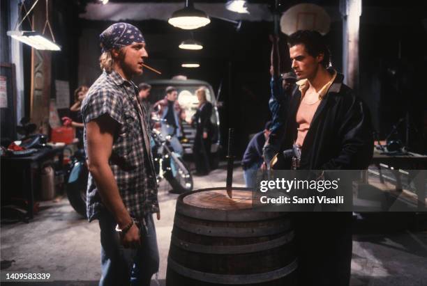 William Michael Zobka and Antonio Sabata JR on the set of High Voltage on March 10, 1997 in Los Angeles California.