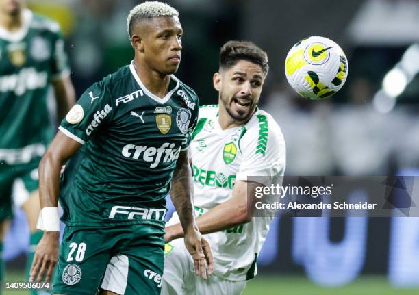 Danilo of Palmeiras and Alesson of Cuiaba fight for the ball during a match between Palmeiras and Cuiaba as part of Brasileirao Series 2022 at...