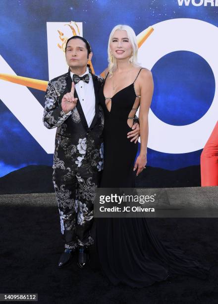 Corey Feldman and Courtney Anne Mitchell attend the world premiere of Universal Pictures' "NOPE" at TCL Chinese Theatre on July 18, 2022 in...