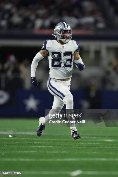 Darian Thompson of the Dallas Cowboys defends against the Arizona Cardinals during an NFL game at AT&T Stadium on January 02, 2022 in Arlington,...