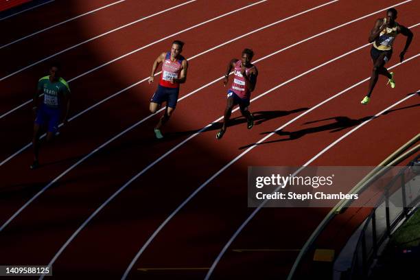 Noah Lyles of Team United States competes in the Men's 200m heats on day four of the World Athletics Championships Oregon22 at Hayward Field on July...