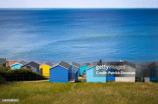 tankerton bay beach huts, whitstable, kent, england - whitstable bildbanksfoton och bilder