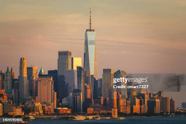 freedom tower and lower manhattan - one world trade center aerial stock pictures, royalty-free photos & images