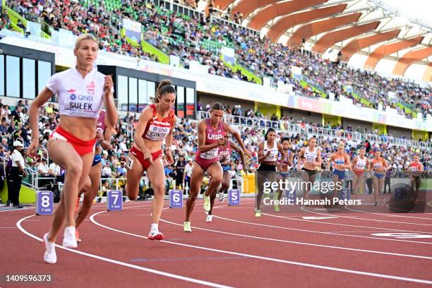 Athletes compete in the Women's Heptathlon 800m on day four of the World Athletics Championships Oregon22 at Hayward Field on July 18, 2022 in...