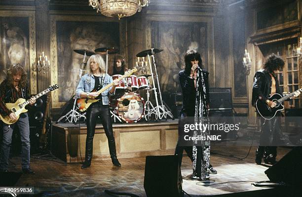 Episode 13 -- Air Date -- Pictured: Musical guest Aerosmith performs on February 17, 1990 -- Photo by: Alan Singer/NBCU Photo Bank