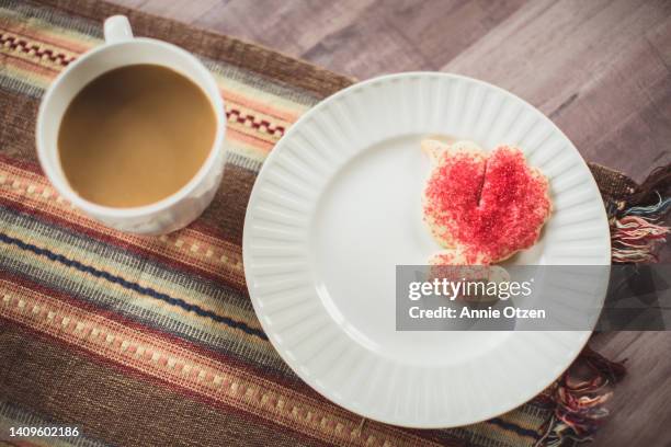 coffee and turkey shaped sugar cookie. - annie otzen stock pictures, royalty-free photos & images