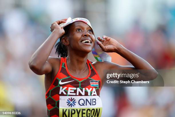 Faith Kipyegon of Team Kenya reacts after competing in the Women's 1500m Final on day four of the World Athletics Championships Oregon22 at Hayward...