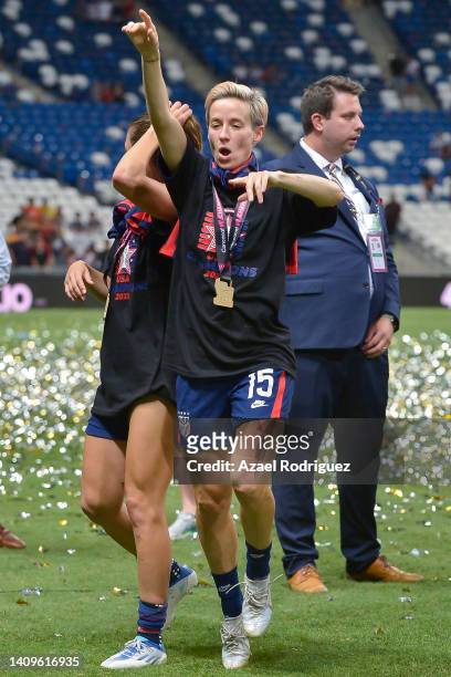 Megan Rapinoe of USA celebrates after the championship match between United States and Canada as part of the 2022 Concacaf W Championship at BBVA...