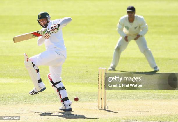 Jacques Kallis of South Africa bats during day three of the First Test match between New Zealand and South Africa at the University Oval on March 09,...