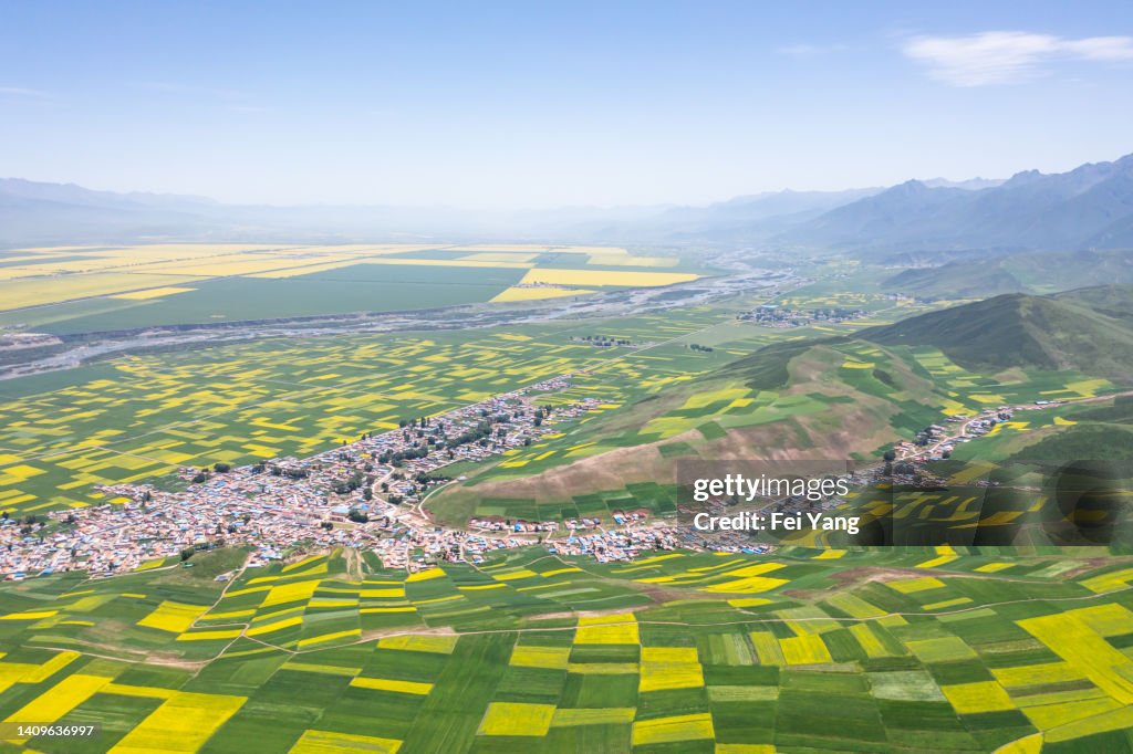 Beautiful agricultural fields in the Tibetan plateau