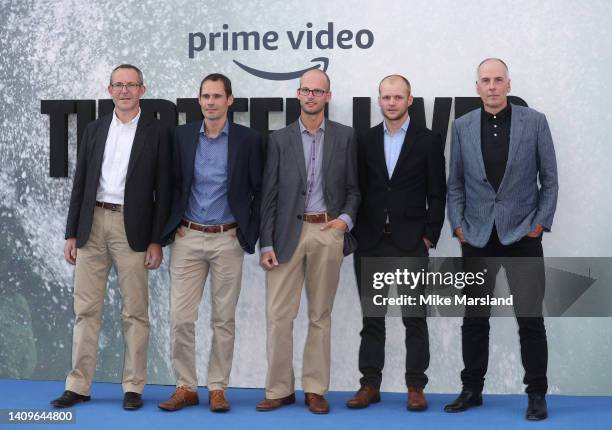 John Volanthen, Chris Jewell, Josh Bratchley, Connor Roe and Rick Stanton attend "Thirteen Lives" Special Screening at Vue West End on July 18, 2022...