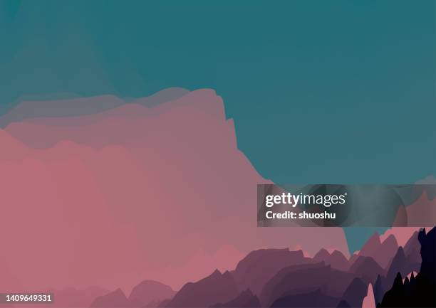 abstract color gradient surrealism mountain scene background - idyllic retro stock illustrations