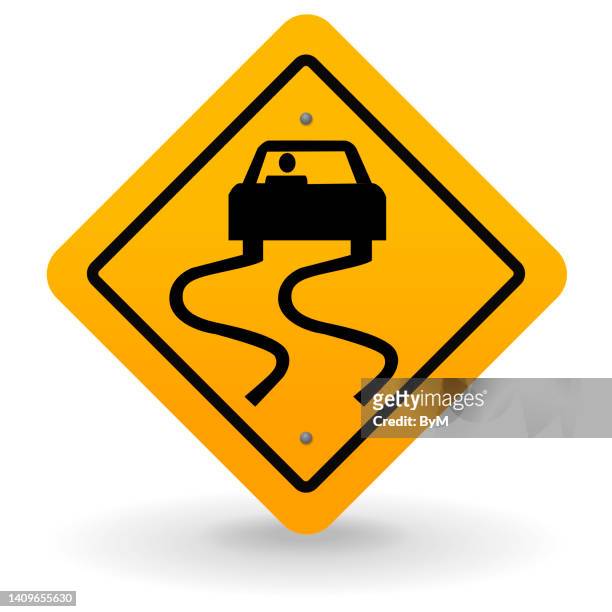 ilustraciones, imágenes clip art, dibujos animados e iconos de stock de señal de calle coche resbaladizo advertencia de carretera icono vector - señal de pavimento deslizante