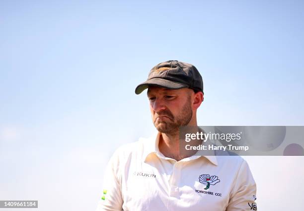 Adam Lyth of Yorkshire looks on ahead of Day One of the LV= Insurance County Championship match between Somerset and Yorkshire at The Cooper...