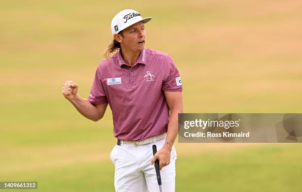 Cameron Smith of Australia celebrates after his putt on the 18th hole during the final round of The 150th Open at St Andrews Old Course on July 17,...