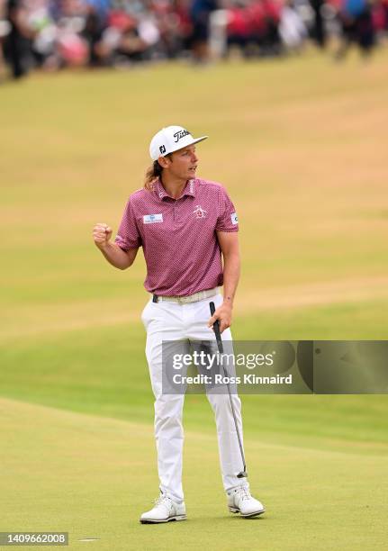 Cameron Smith of Australia celebrates after his putt on the 18th hole during the final round of The 150th Open at St Andrews Old Course on July 17,...