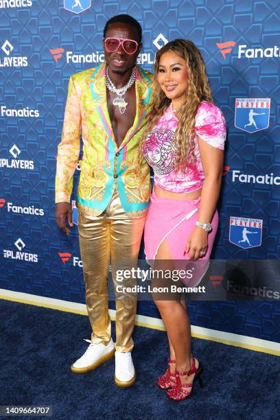 Michael Blackson and Rada attend Michael Rubin's MLBPA x Fanatics party at City Market Social House on July 18, 2022 in Los Angeles, California.