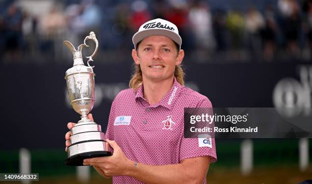 Cameron Smith of Australia celebrates with the Claret Jug on the 18th green after the final round of The 150th Open at St Andrews Old Course on July...