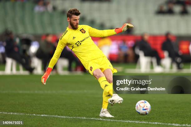 David De Gea of Manchester United passes during the Pre-Season Friendly match between Manchester United and Crystal Palace at Melbourne Cricket...
