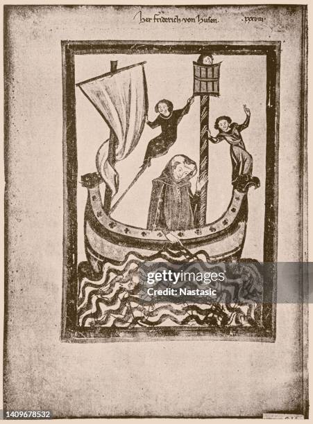 illustrazioni stock, clip art, cartoni animati e icone di tendenza di friedrich von hausen (codex manesse, 14 ° secolo) - menestrello-persona