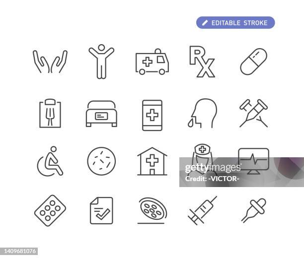 medical icons set - line series - ambulance stock illustrations
