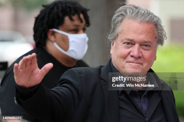 Former White House Chief Strategist Steve Bannon arrives at the U.S. District Courthouse for his trial for contempt of Congress, on July 19, 2022 in...