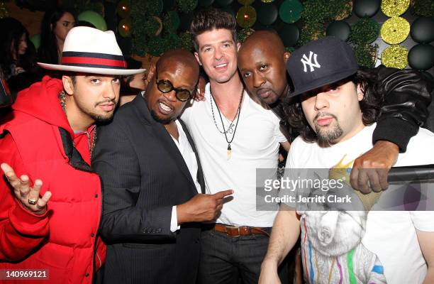 Cassidy, Andre Harrell, Robin Thicke, O'Neal McKnight and DJ Rob Dinero attend Robin Thicke's birthday party hosted by O'Neal McKnight at Greenhouse...