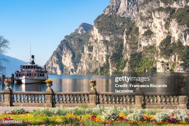 riva del garda, lake in springtime. boat tours - garda stock pictures, royalty-free photos & images