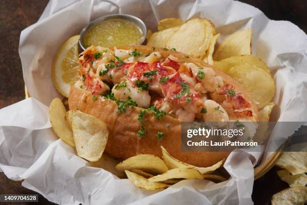 lobster roll with garlic butter - parsley stock pictures, royalty-free photos & images