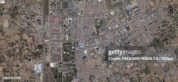 aerial view of city,hohhot,inner mongolia,china - hohhot stock-fotos und bilder