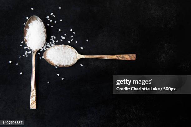 high angle view of baking soda in jar on table - bath salt ストックフォトと画像