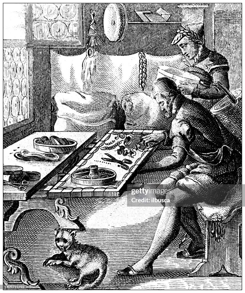 Antique engraving illustration, Civilization: Upholsterer