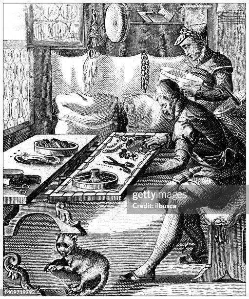 antique engraving illustration, civilization: upholsterer - upholstery worker stock illustrations