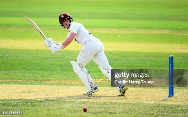 Tom Abell of Somerset plays a shot during Day One of the LV= Insurance County Championship match between Somerset and Yorkshire at The Cooper...