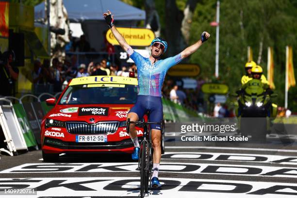Hugo Houle of Canada and Team Israel - Premier Tech celebrates at finish line as stage winner during the 109th Tour de France 2022, Stage 16 a...