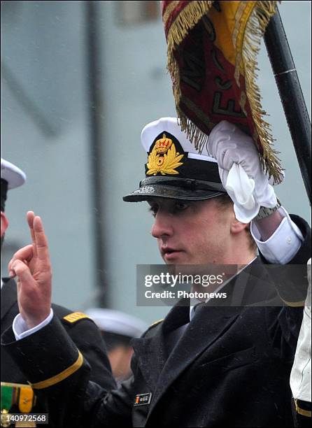 Prince Joachim takes his Military Oath during the Military Oath Taking Ceremony at the Base Navale Zeebrugge on March 5,2012 in Zeebrugge,Belgium.