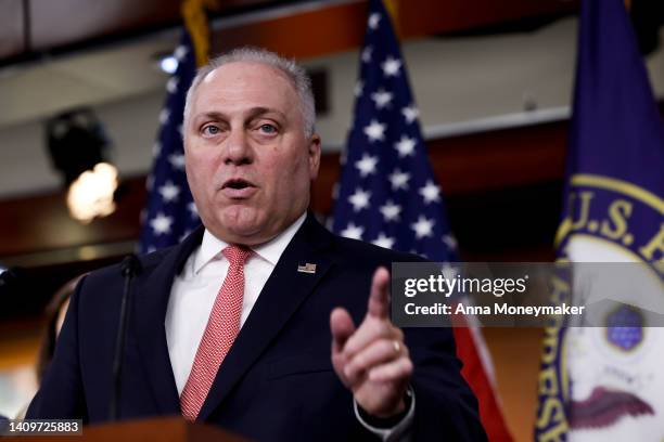 House Republican Whip Steve Scalise speaks at a press conference following their weekly caucus meeting in the U.S. Capitol Building on July 19, 2022...